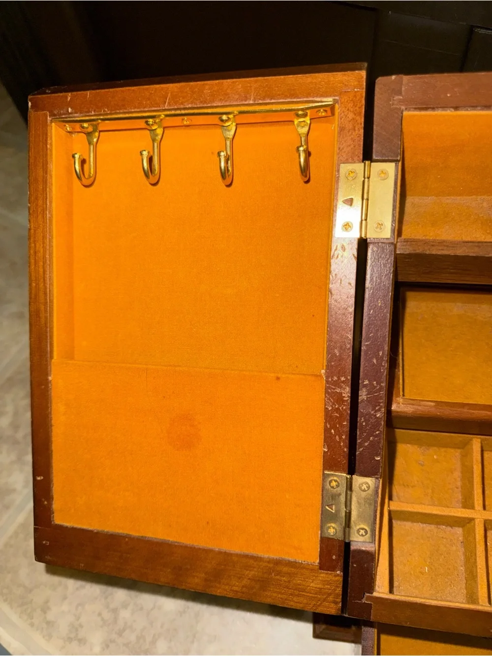 Wood-Finish Jewelry Organizer with Etched Glass Panels - Brown